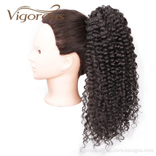 Vigorous Wholesale Top Selling Heat Resistant Fiber Brown Kinky Curly Machine Made Drawstring Synthetic Ponytail Hair Extension